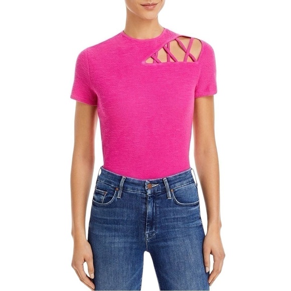 PHILANTHROPY Irene Short Sleeve Thong Bodysuit in Fushia - Picture 3 of 6